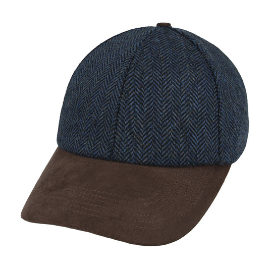 Herringbone With Suede Peak Baseball Cap – Navy