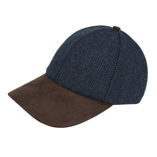 Herringbone With Suede Peak Baseball Cap – Navy