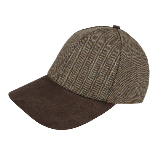 Herringbone With Suede Peak Baseball Cap – Tan