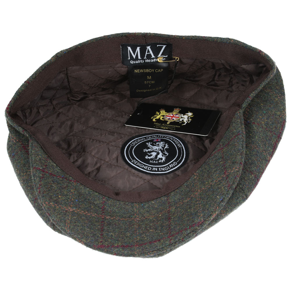 Wool Check Tweed Peaky Blinders Newsboy Cap - Green