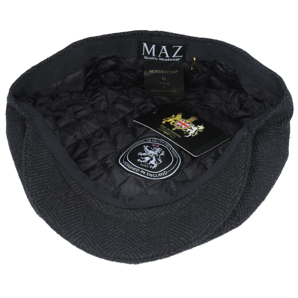Country Tweed Herringbone Newsboy Cap – Black