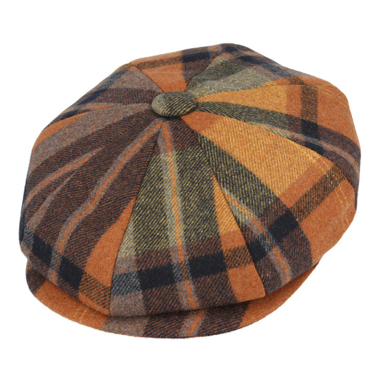 Check Tartan 8 Panel Newsboy Cap – Orange