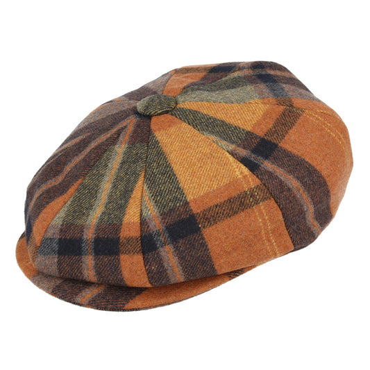 Check Tartan 8 Panel Newsboy Cap – Orange