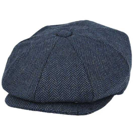 Wool Herringbone 8 Panel Newsboy Cap – Navy