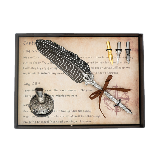 Quill Pen Gift Set With Pen,Stand&3Nibs- Tawny Dot