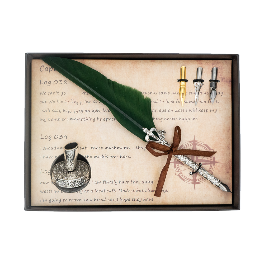 Quill Pen Gift Set With Pen Stand & 3 Nibs -Green