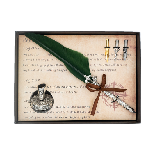 Quill Pen Gift Set With Pen Stand & 3 Nibs -Green