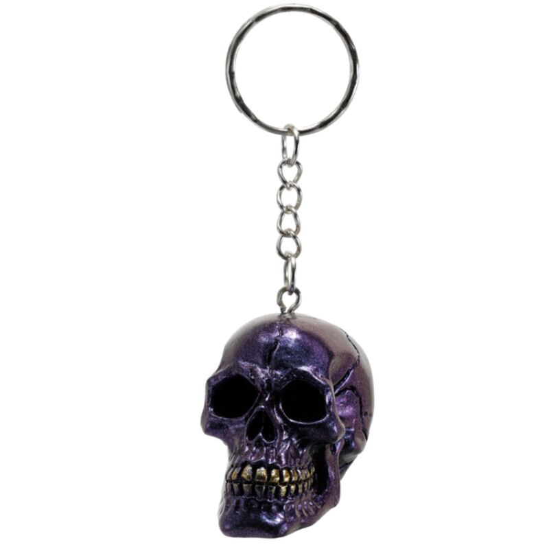 Skulls and Roses Dark Metallic & Gold Skull Keyring
