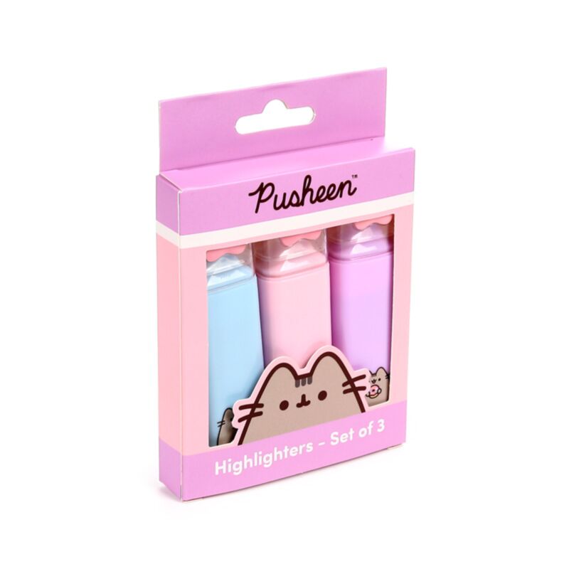 Pusheen the Cat Shaped Lid Highlighter Pen Set (Pack of 3)