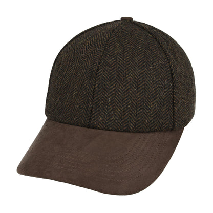 Herringbone With Suede Peak Baseball Cap – Brown