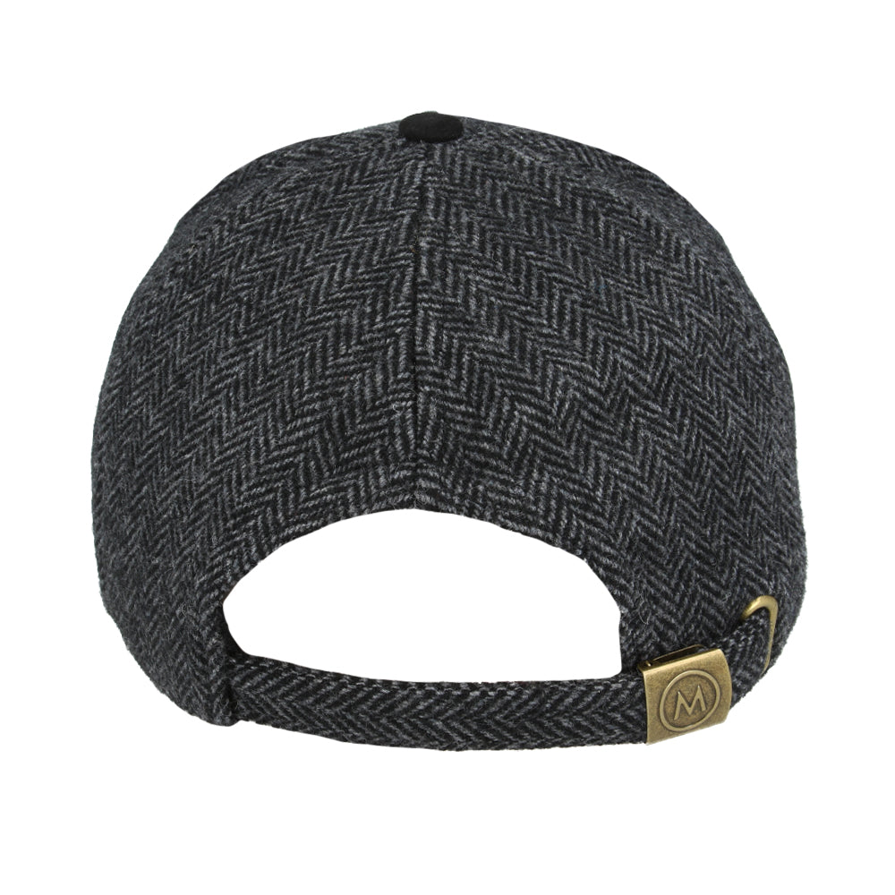 Herringbone With Suede Peak Baseball Cap - Dark Grey