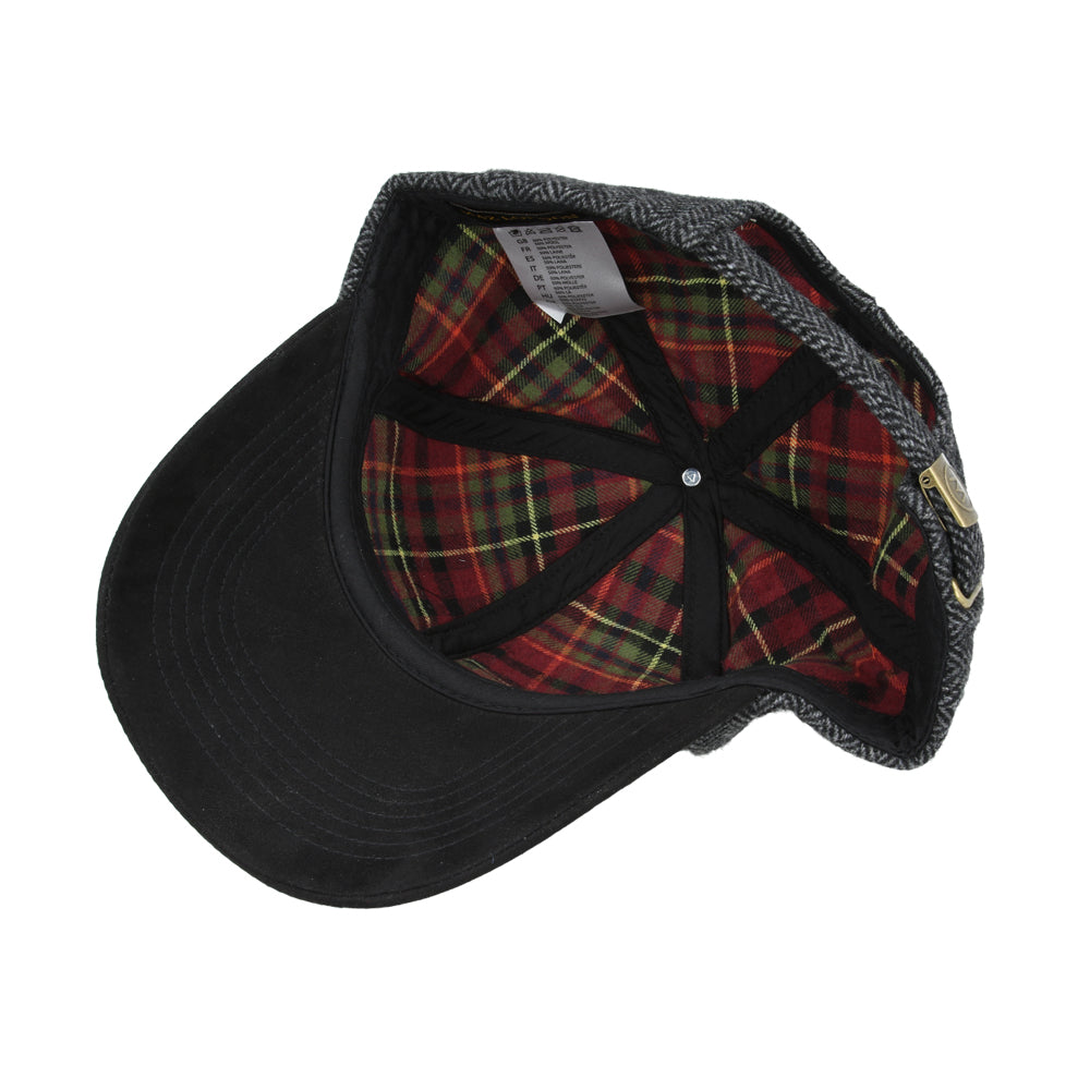 Herringbone With Suede Peak Baseball Cap - Dark Grey