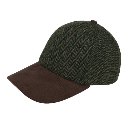 Herringbone With Suede Peak Baseball Cap – Green