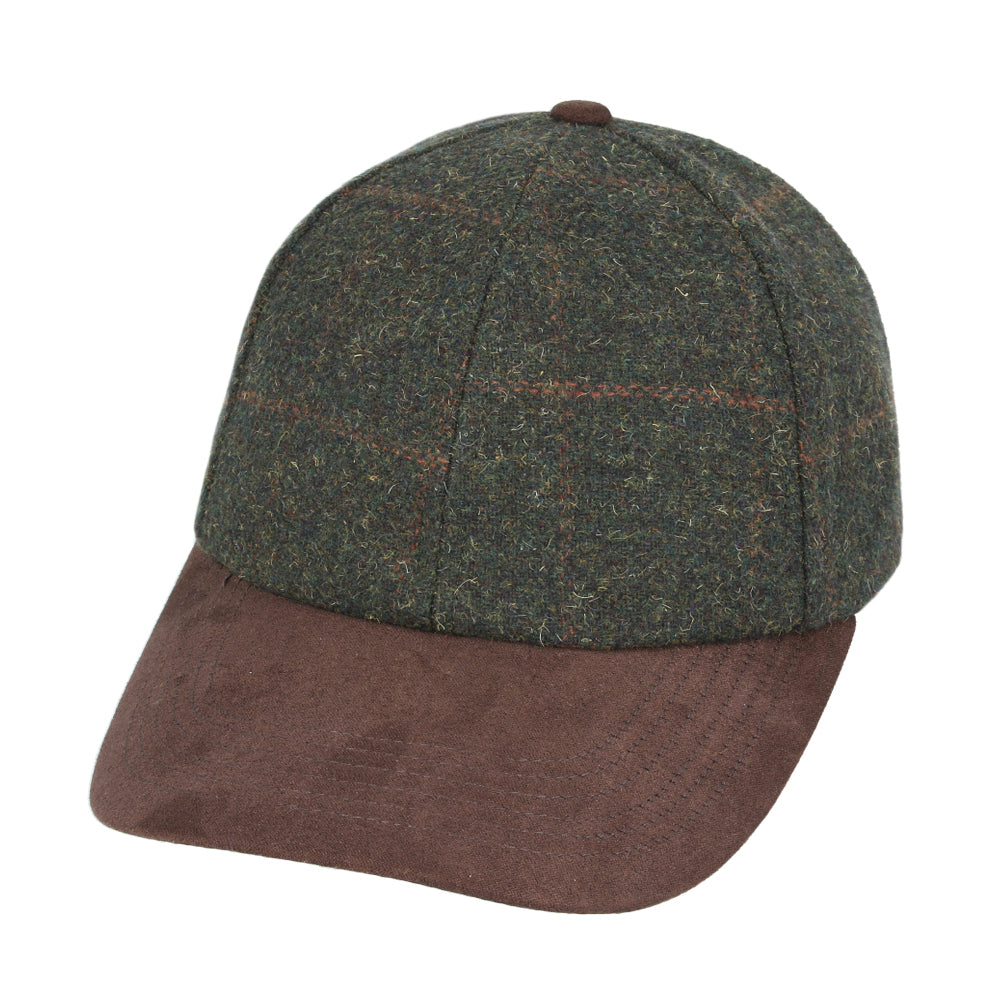 Checked Tweed Suede Baseball Cap – Green