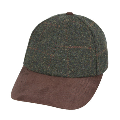 Checked Tweed Suede Baseball Cap – Green