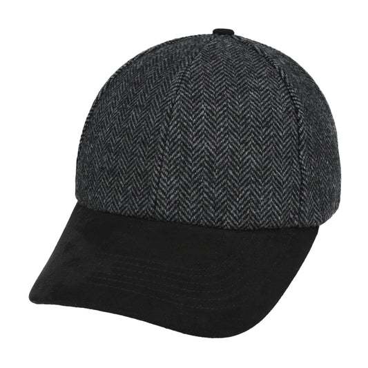 Herringbone With Suede Peak Baseball Cap - Dark Grey