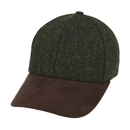 Herringbone With Suede Peak Baseball Cap – Green