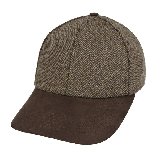 Herringbone With Suede Peak Baseball Cap – Tan