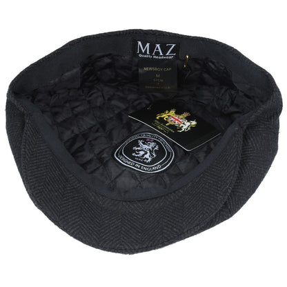 Country Tweed Herringbone Newsboy Cap – Black