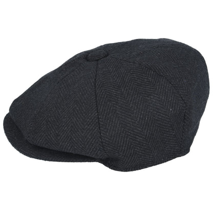 Country Tweed Herringbone Newsboy Cap – Black