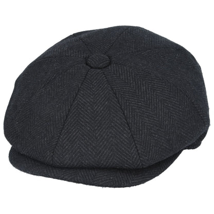 Country Tweed Herringbone Newsboy Cap – Black