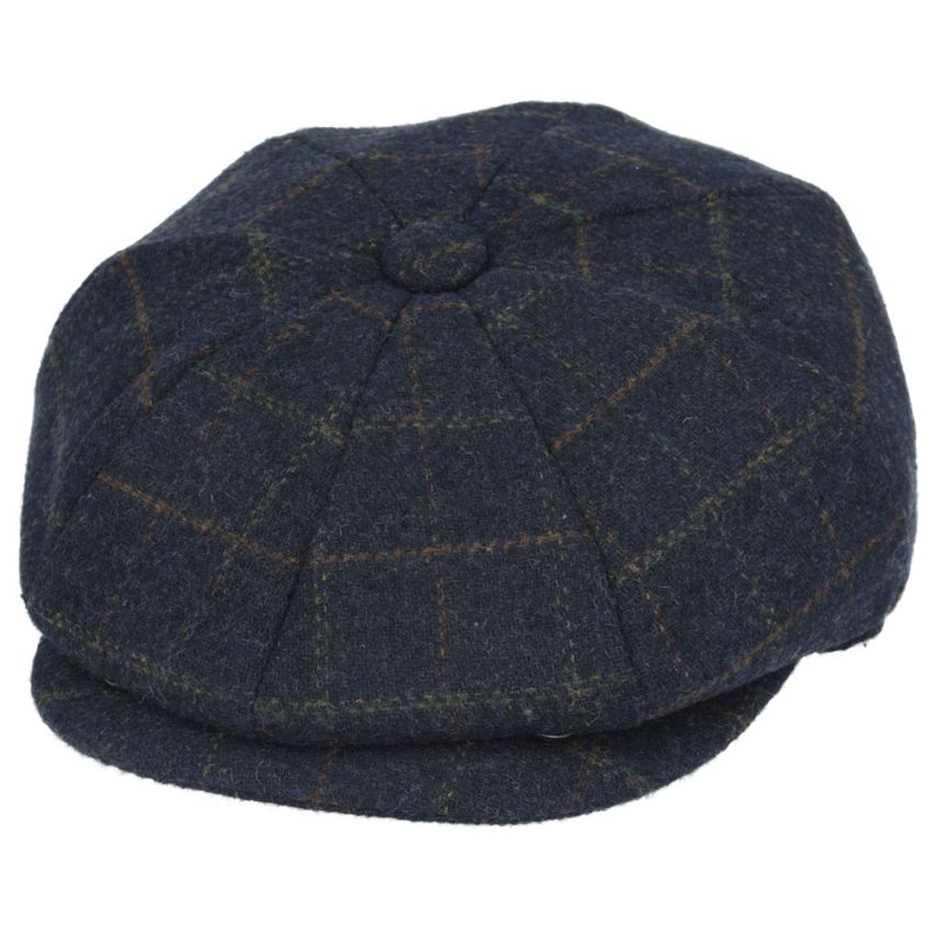 Wool Check Tweed Peaky Blinders Newsboy Cap - Navy