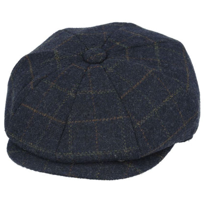 Wool Check Tweed Peaky Blinders Newsboy Cap - Navy
