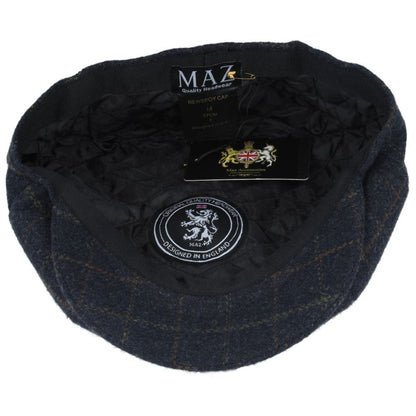 Wool Check Tweed Peaky Blinders Newsboy Cap - Navy