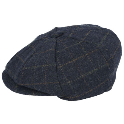 Wool Check Tweed Peaky Blinders Newsboy Cap - Navy