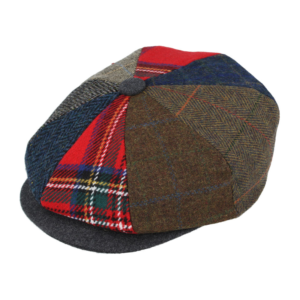 Donegal Tweed Herringbone Tartan Patch Newsboy Cap – Multi Colour