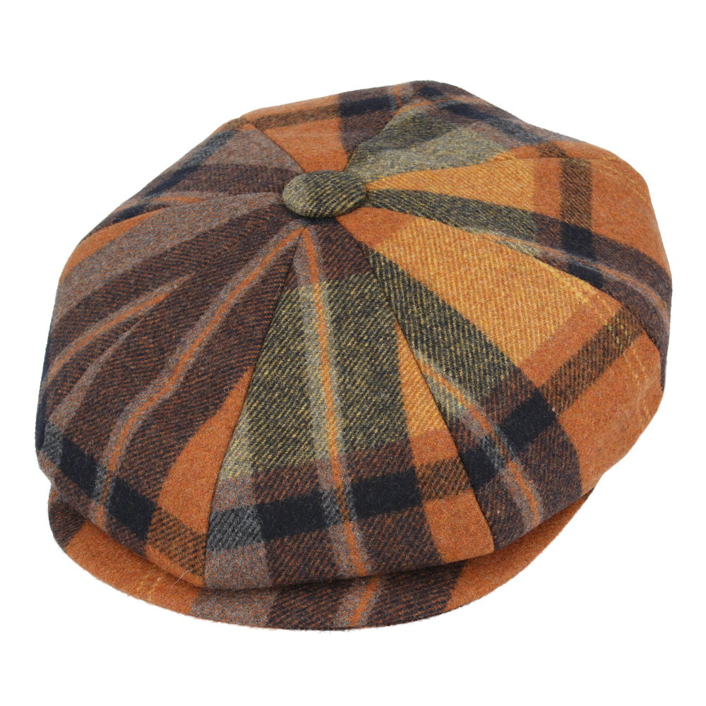 Check Tartan 8 Panel Newsboy Cap – Orange