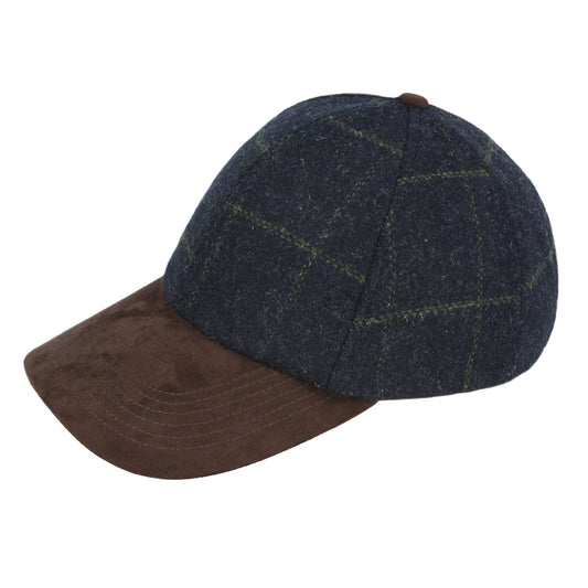 Checked Tweed Suede Baseball Cap - Navy