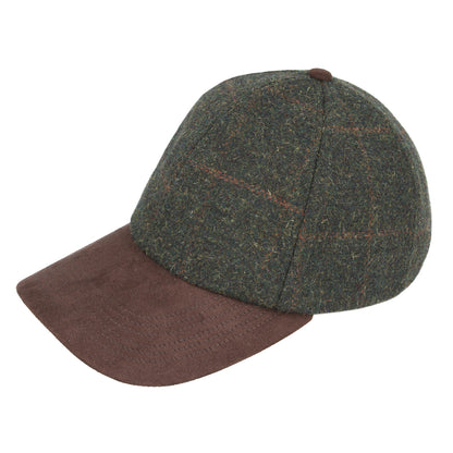 Checked Tweed Suede Baseball Cap – Green