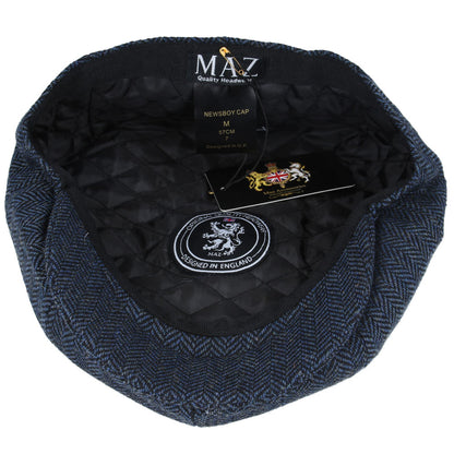 Wool Herringbone 8 Panel Newsboy Cap – Navy