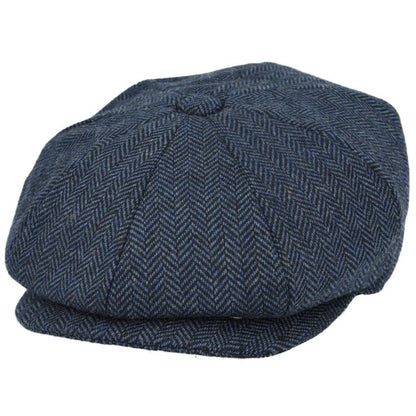 Wool Herringbone 8 Panel Newsboy Cap – Navy