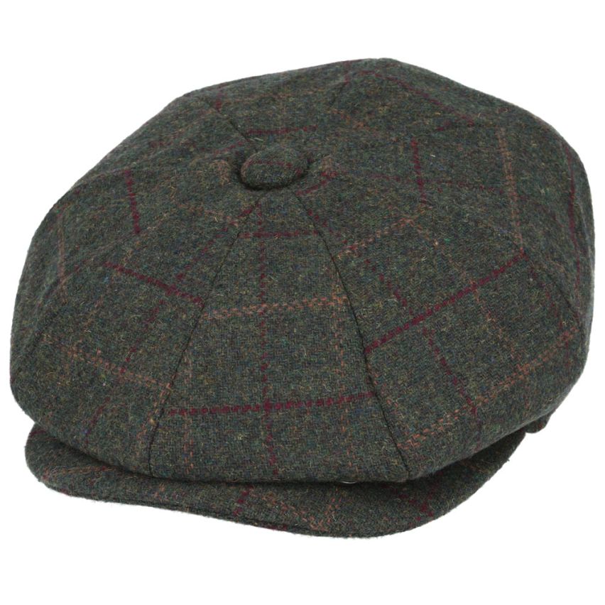 Wool Check Tweed Peaky Blinders Newsboy Cap - Green