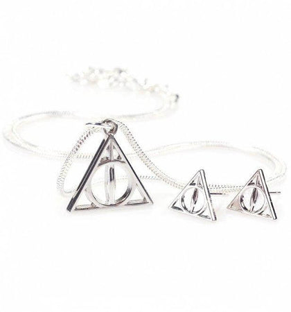 Harry Potter Deathly Hallows necklace and Stud Earring Set