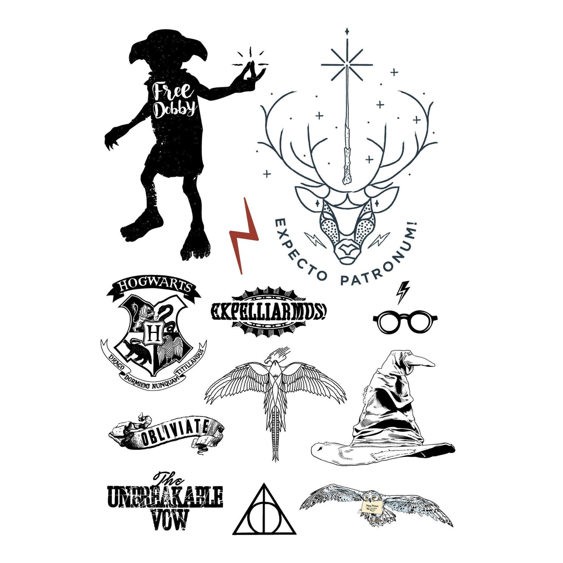 Official Harry Potter Temporary Tattoos (35 tattoos) at the best quality and price at House Of Spells- Fandom Collectable Shop. Get Your Harry Potter Temporary Tattoos (35 tattoos) now with 15% discount using code FANDOM at Checkout. www.houseofspells.co.uk.