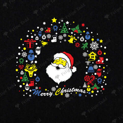 Christmas T-Shirt with Santa and Gift Icons- Black- House of Spells