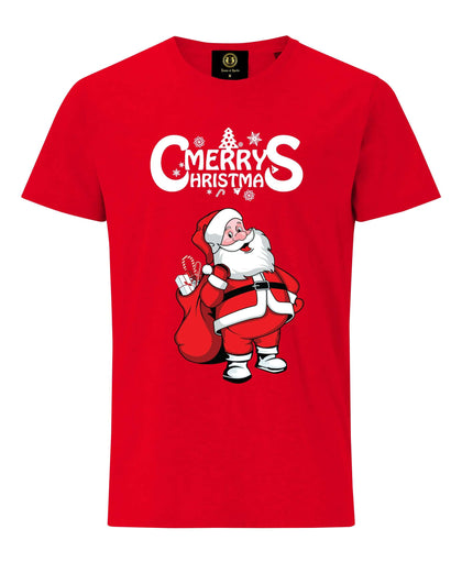 Merry Christmas Santa With Gifts T-Shirt- Red