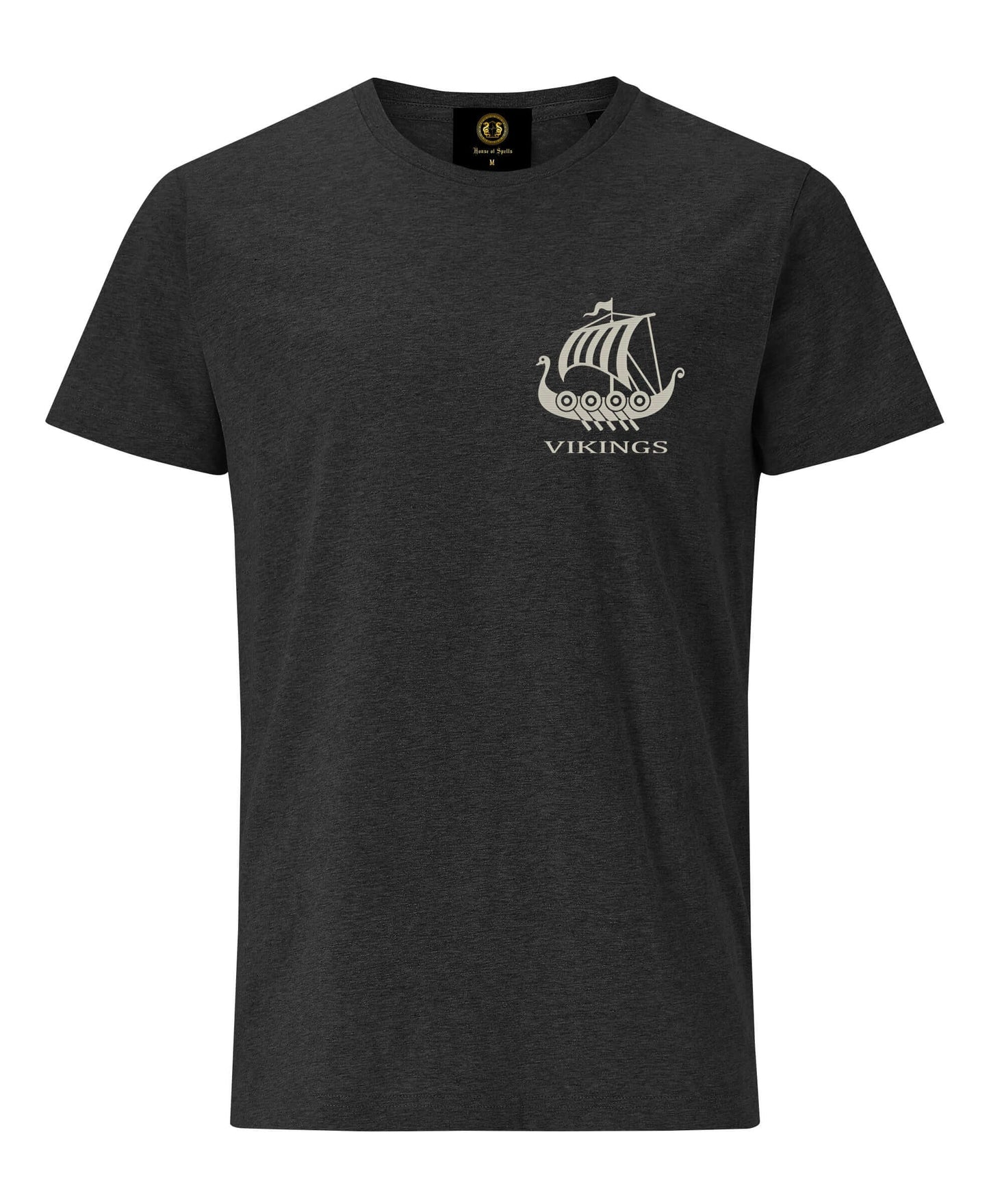 Embroidered Viking Long Boat T-Shirt- Charcoal Melange | Viking shop york