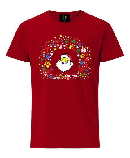 Christmas Santa & Gift Icons T-Shirt- Red