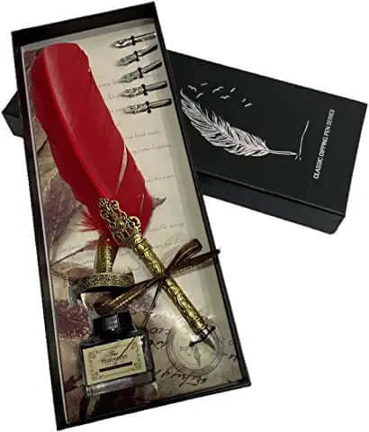 Navy Feather Quill Pen Nibs & Ink